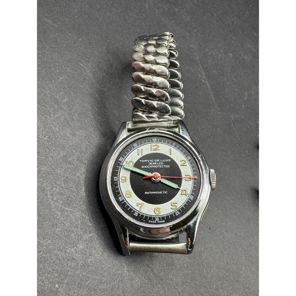 Vtg Torvic De Luxe Jeweled Shock Protected Watch Silver Tone 32mm Stretch Band - Picture 5 of 10